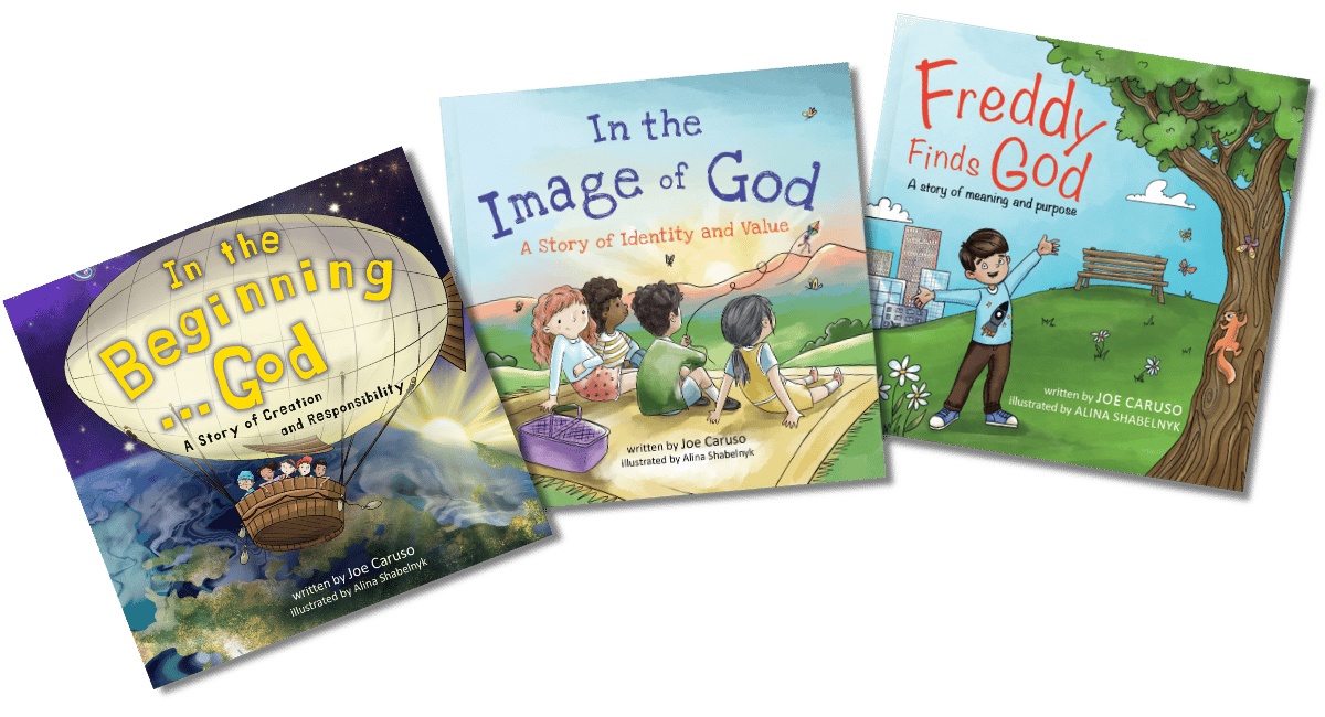 In the Beginning… God, In the Image of God, and Freddy Finds God book covers